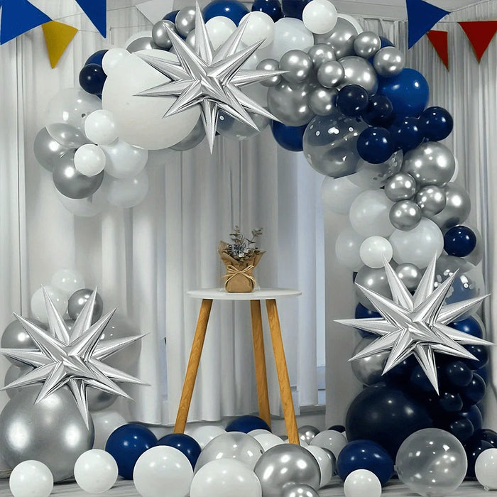 114Pcs Birthday Balloon Arch Set Ink-Blue 18-Inch Silver Exploding Star Birthday Party Outdoor Party Universal Decoration House