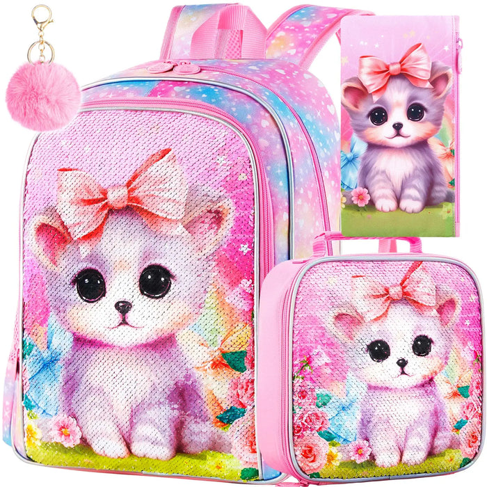 3 Piece Girls Backpack Set 16 Inch Bookbag Lunch Box Unicorn Dinosaur Prints