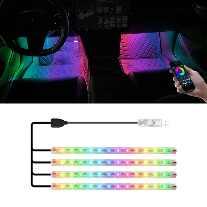 48Led Usb Car Foot Light Strip Music Control App & Button Switch Full Colour Atmosphere Decor 5V