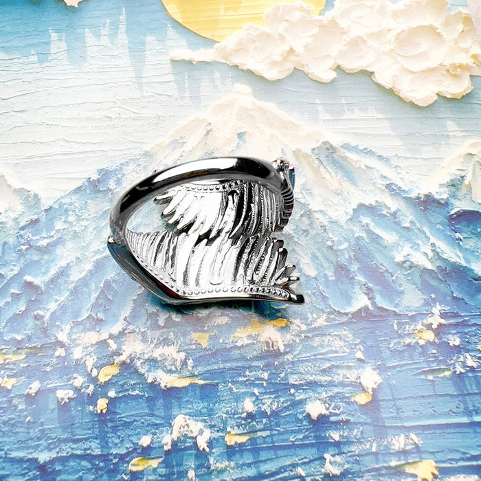 925 Sterling Silver Boho Phoenix Wing Ring With Blue Stones For Women
