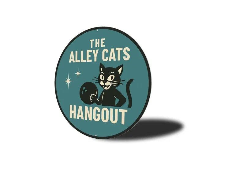 Cat-Themed Bowling Alley Sign Metal Decor