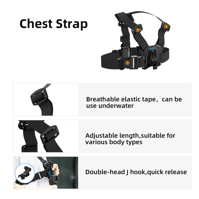 Action Camera Chest & Head Mount Kit Compatible With Gopro Insta360 Dji Osmo & More