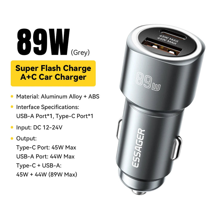 Usb C Car Charger 89W 2 Ports Super Fast Charge Pd Qc 3.0 Car Phone Charger For Iphone 15 Xiaomi Huawei Oneplus Realme
