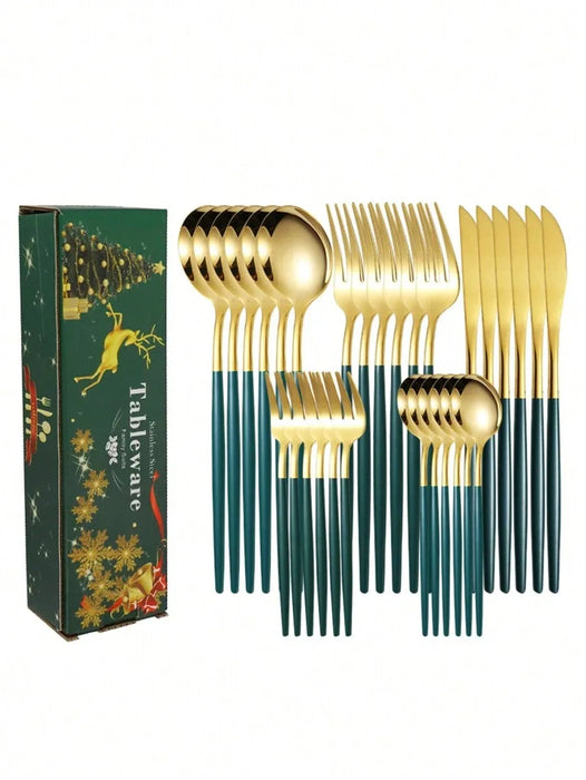 30 Piece Stainless Steel Christmas Tableware Set