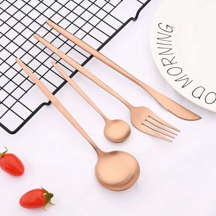 24 Piece Black Stainless Steel Flatware Set For Home Dining