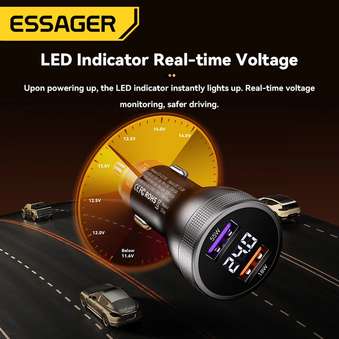 73W Usb C Car Charger Quick Charge 4.0 Pd3.0 Fast Charging Adapter For Iphone16 15 Macbook Xiaomi Laptop Digital Dispaly