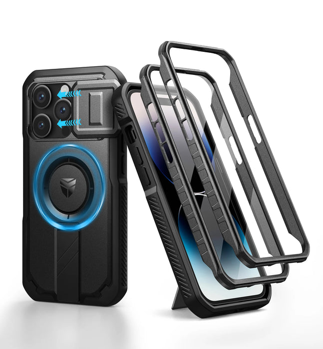 For Iphone 14 Pro Rugged Armor Shockproof Case With Built-In Sliding Camera Case And Built-In Screen Protector Kickstand