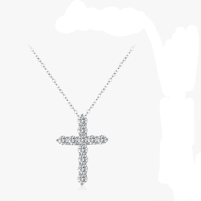 925 Sterling Silver Cross Pendant Necklace For Women With D Colour Moissanite
