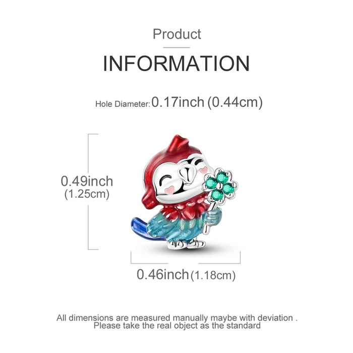 925 Sterling Silver Macaw Charm Pendant Fits Bracelet Diy Gift For Women