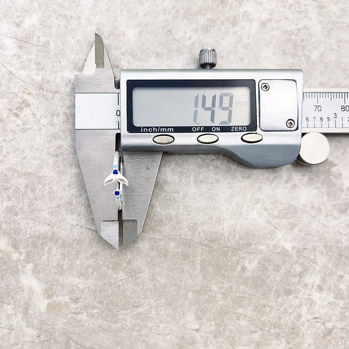 925 Sterling Silver Blue Stone Dolphin Tail Fin Ring Europe Style Cheerful For Women