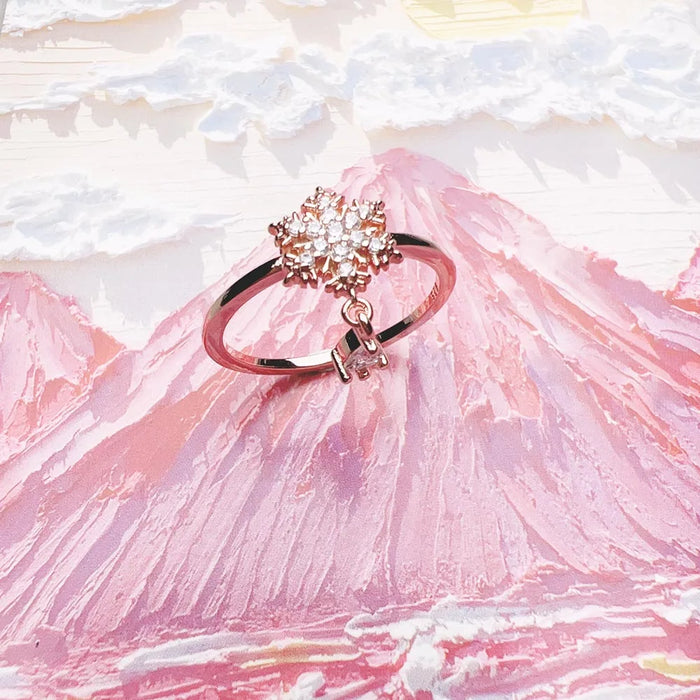 925 Sterling Silver Snowflake Rose Gold Ring With White Stones Romantic Gift For Women