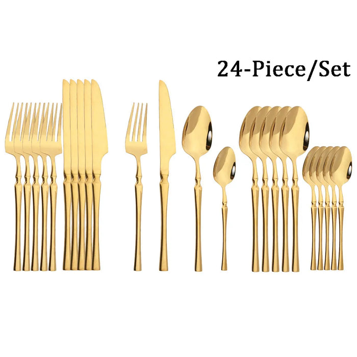 24 Piece Stainless Steel Silverware Set For Kitchen Dining