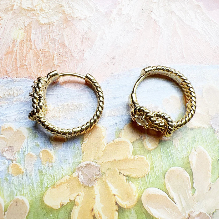 925 Sterling Silver Gold Plated Seafaring Knot Hoop Earrings Bohemian Women Jewelry