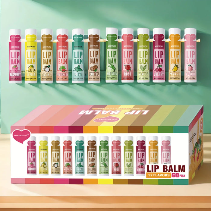 60 Piece Lip Balm Set For Holiday Parties Deep Moisturizing & Brightening