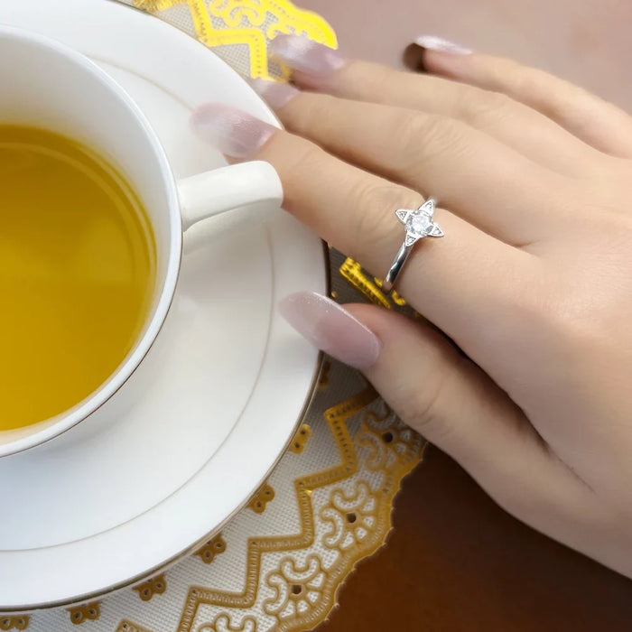 925 Sterling Silver Star Stackable Ring Europe Style Fine Jewerly For Women Romantic Gift