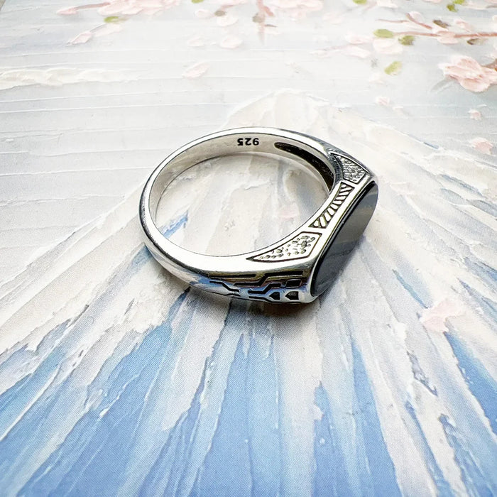 925 Sterling Silver Vintage Oval Onyx Signet Ring European Style Unisex
