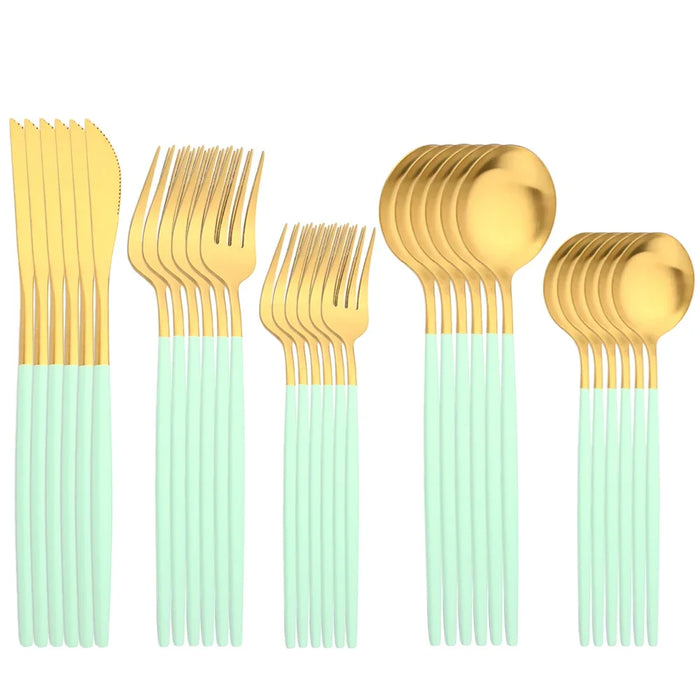 30 Piece Stainless Steel Flatware Set For Western Dining Gold Matte Finish