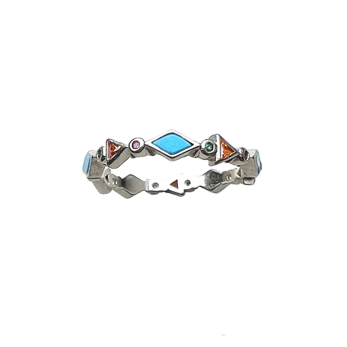 925 Sterling Silver Colourful Stones Ring Bohemian Jewelry For Women Turquoise Paradise Europe Inspired