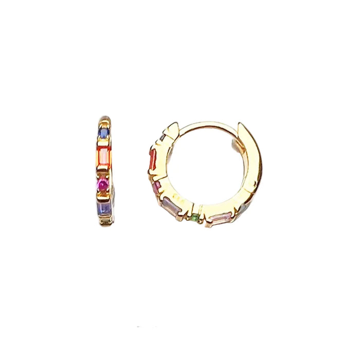925 Sterling Silver Colourful Stone Creole Hinged Hoop Earrings For Women