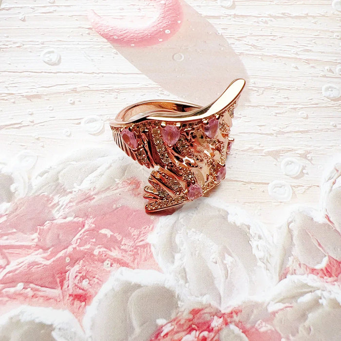 925 Sterling Silver Rose Gold Phoenix Wings Ring Boho For Women