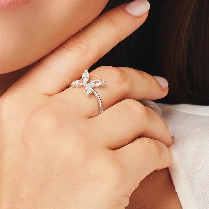 925 Sterling Silver Romance White Stone Butterfly Ring