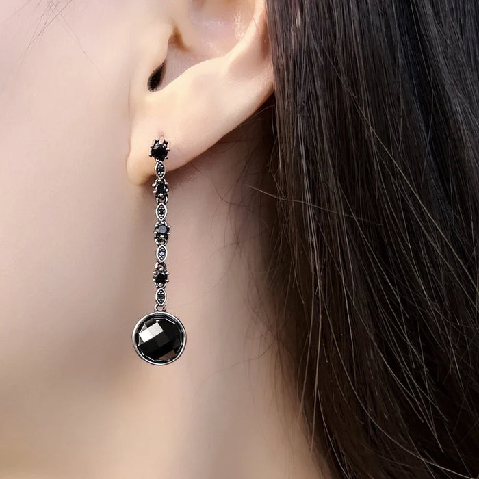 925 Sterling Silver Boho Black Star Drop Earrings