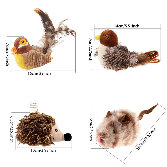 Interactive Cat Feather Toy With Sounds Brown Bird Hedgehog Mouse