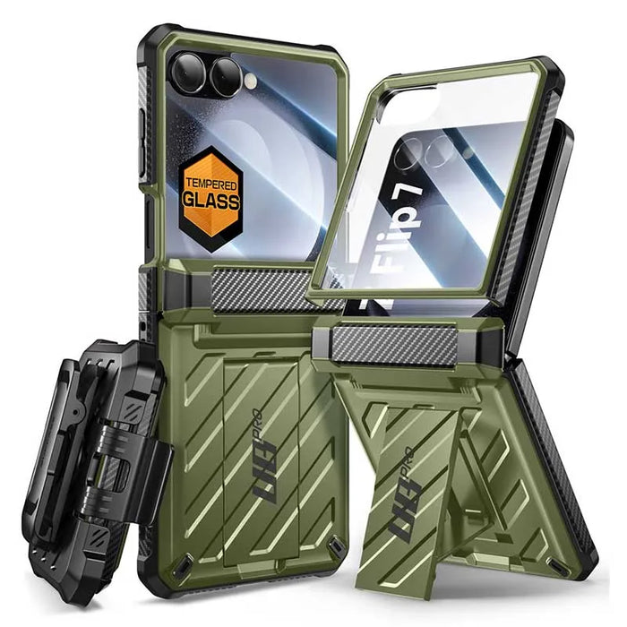 For Samsung Galaxy Z Flip 7 Ub Pro Full Body Military-Grade Phone Case With Built-In Stand & Screen Protector