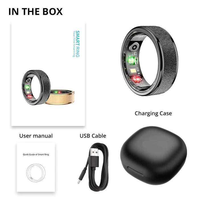 Unisex Smart Ring With Charging Case Health Monitor 5Atm Waterproof