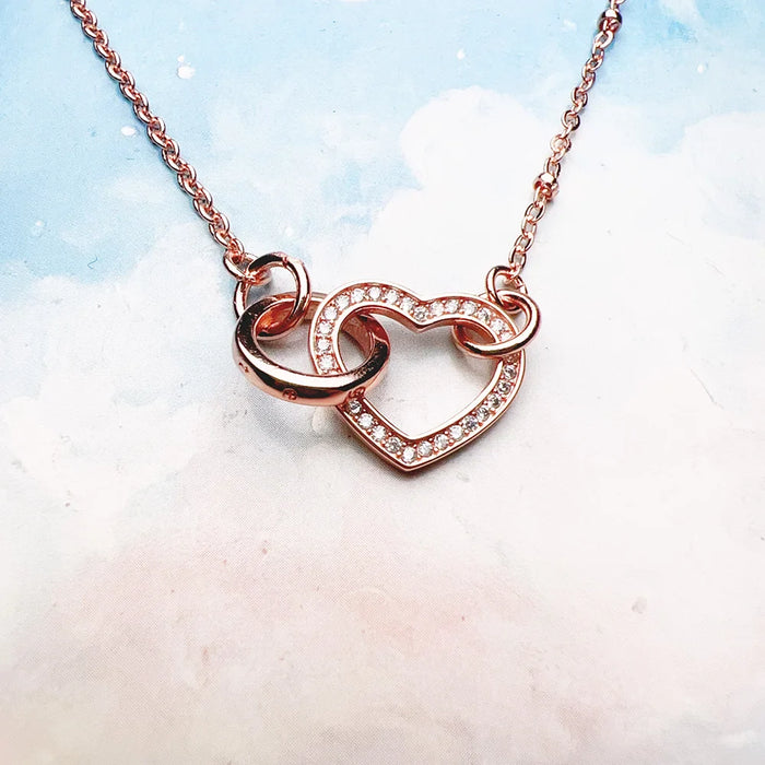 925 Sterling Silver Forever Together Rose Gold Necklace Romantic Gift