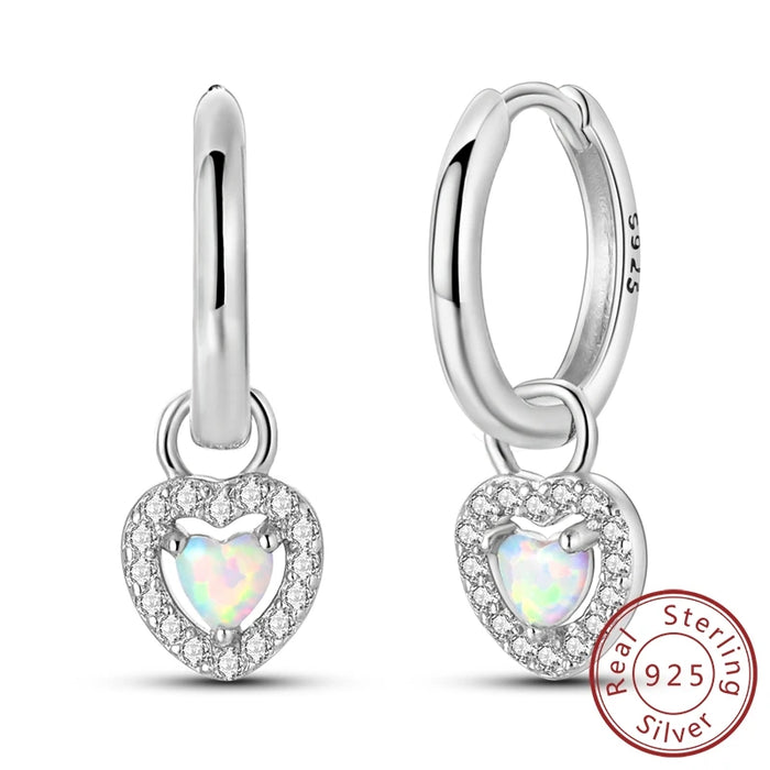 925 Sterling Silver Sparkling Love Opal Hoop Earrings