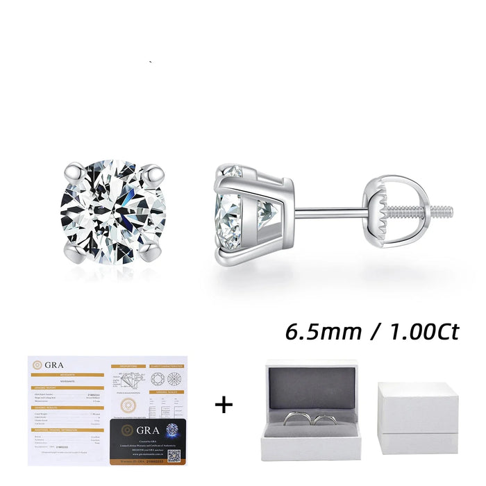 925 Sterling Silver 1Ct D-Colour Moissanite Stud Earrings In0.5Ct Lab Diamond Wedding Jewelry