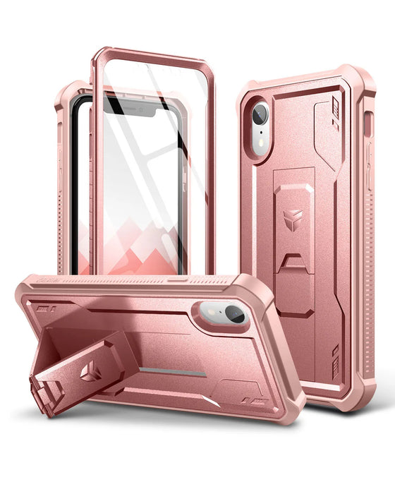 For Iphone Xr 6.1 Inch Full-Body Bumper Military Grade Armor Shockproof Case Kickstand With Built-In Screen Protector