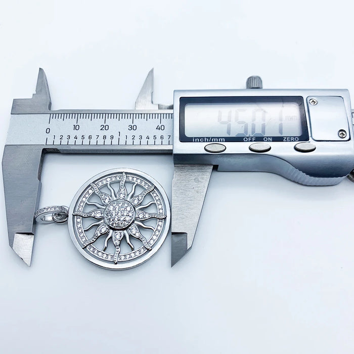 925 Sterling Silver Vintage Sun Pendant With White Zircon European Jewelry Gift