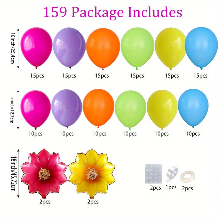 159Pcs Hawaiian Balloon Garland Set Rainbow Balloon Aluminum Film Balloon Summer Party Or Hawaiian Birthday Party Decoration
