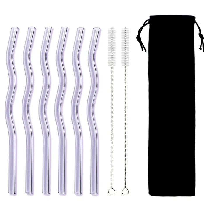 6 Piece Clear Glass Straws For Drinks Reusable Juice Smoothie Tea Tubes