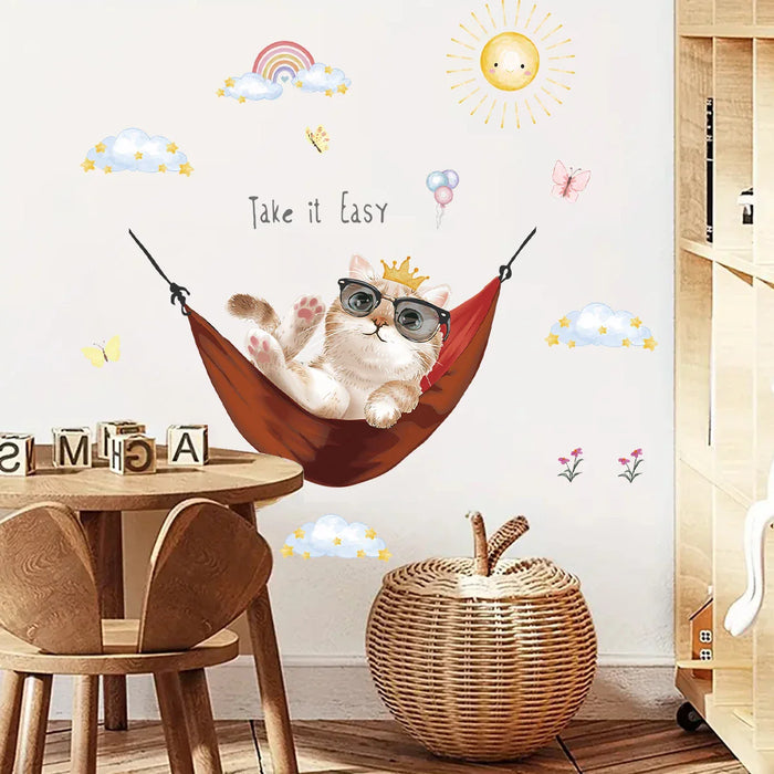 Adorable Cat Sun Wall Decals For Kids Room Decor
