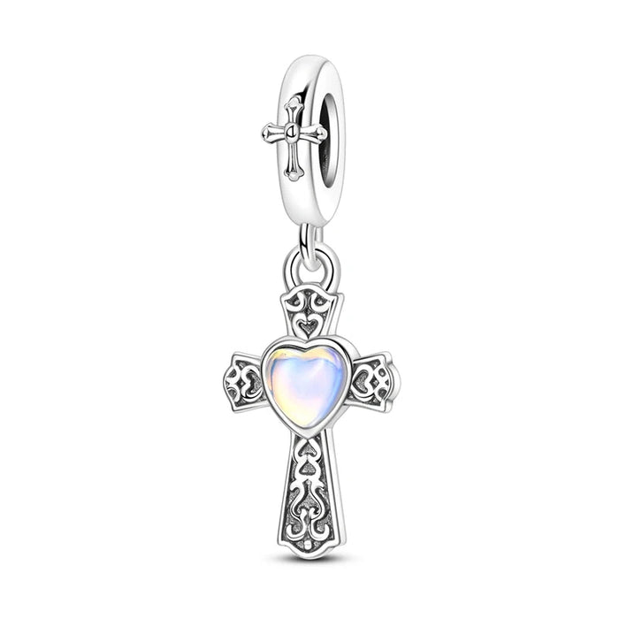 925 Sterling Silver Purple Cross Pendant Fits Bracelet Women Diy Gift