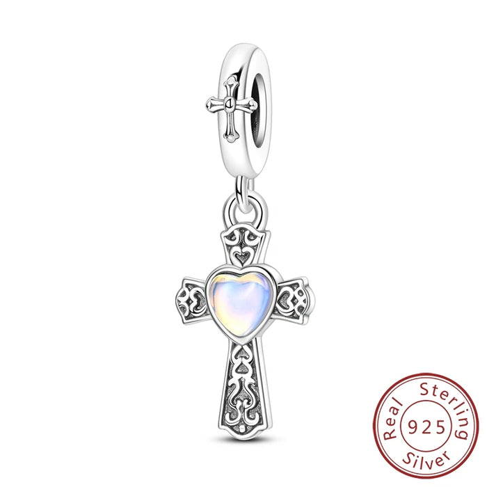 925 Sterling Silver Purple Cross Pendant Fits Bracelet Women Diy Gift
