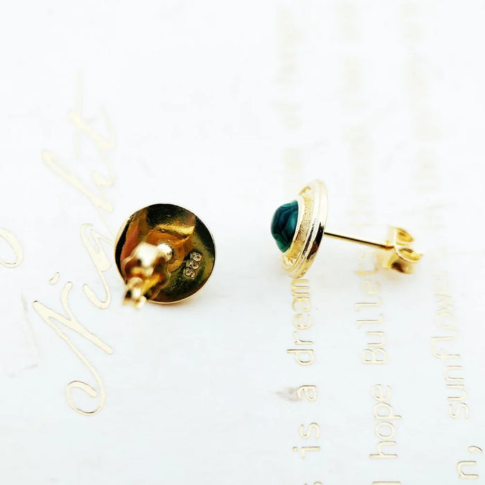 925 Sterling Silver Vintage Green Stone Gold Stud Earrings