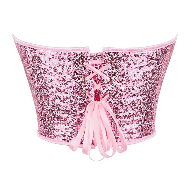 Sequined Overbust Corset Pink Going Out Body Shapewear For Women