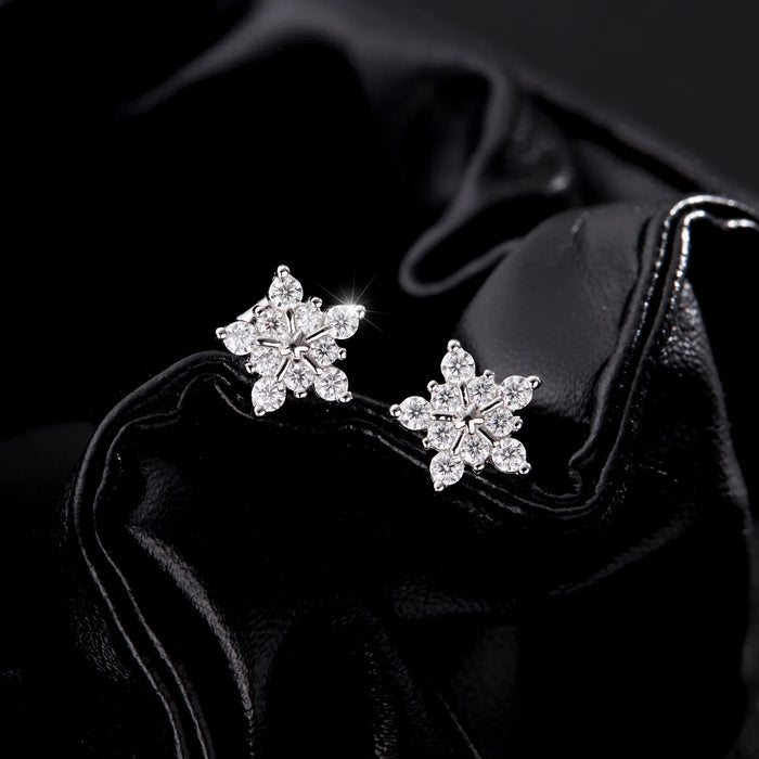 925 Sterling Silver Dazzling Moissanite Snowflake Studs