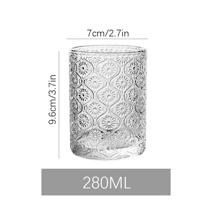 Carved Glass Latte Cup For Restaurants & Coffee Simple Design