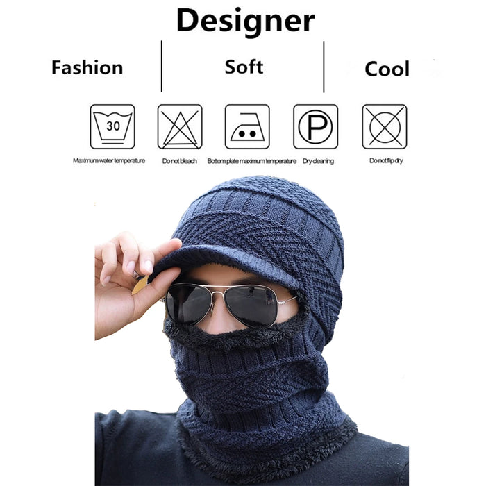 Men Winter Knit Hat With Ear Protection Windproof & Warm Baseball Cap For Outdoor Riding
