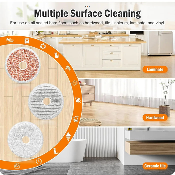 6 Pack Mop Pads For Bissell Spinwave + Vac Cordless 37643 / 3764 All-In-One Powered Spin Mop & Vacuum