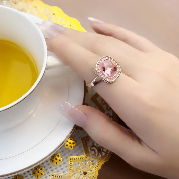 925 Sterling Silver Europe Style Pink Zirconia Ring Rose Gold Colour Fine Jewerly For Women