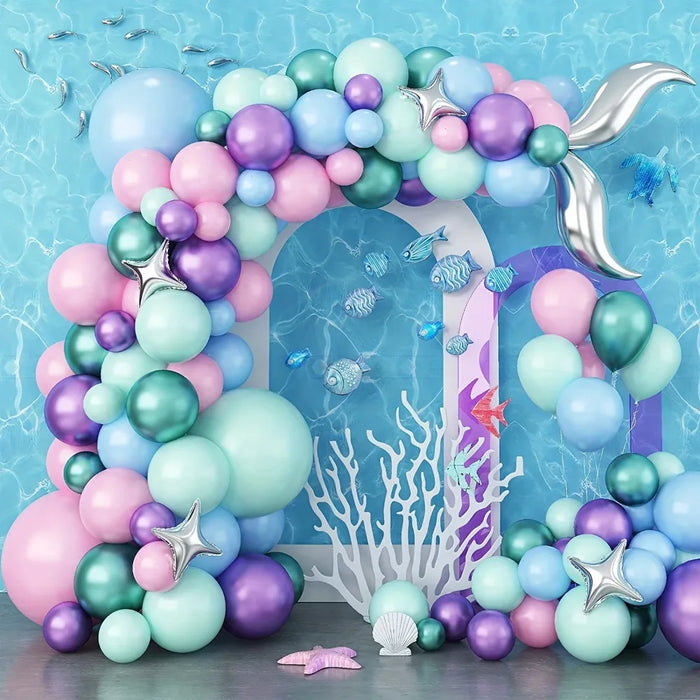 118Pcs Sea Themed Balloon Garland Arch Kit Mermaid Birthday Party Engagement Wedding Anniversary Party Scene Decoration