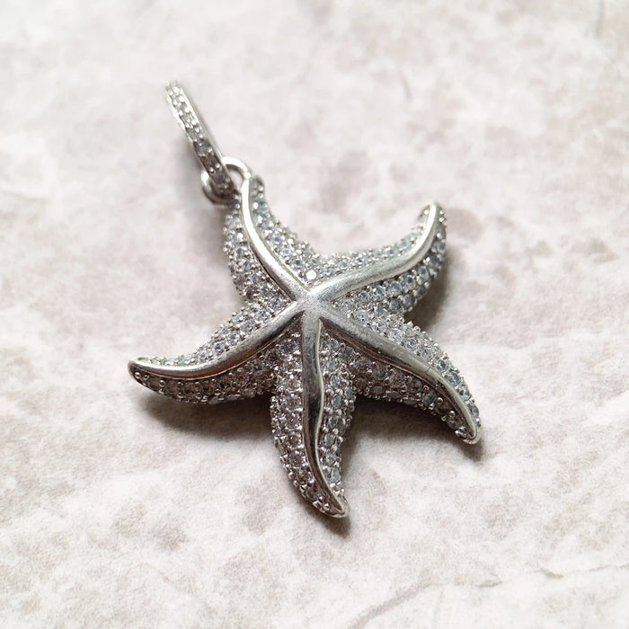 925 Sterling Silver Sparkling Starfish Pendant Ocean Spirit Jewelry For Women
