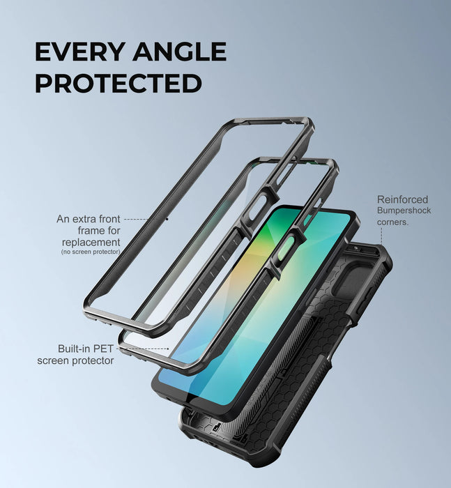For Samsung Galaxy A06 6.7 Inch Heavy Duty Military Grade Shockproof Phone Case With Screen Protector Camera Case Kickstand