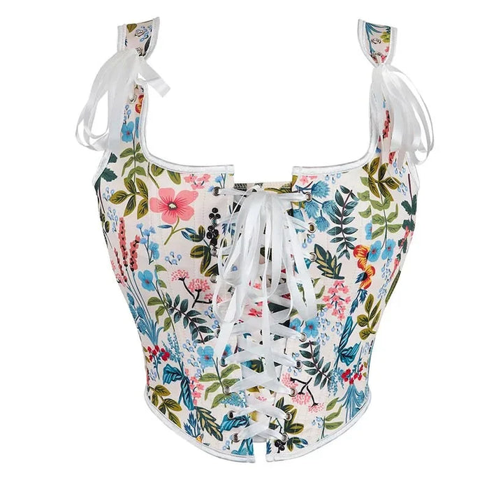 Floral Print Slimming Corset Shoulder Strap Sleeveless Vest Tank Top For Women